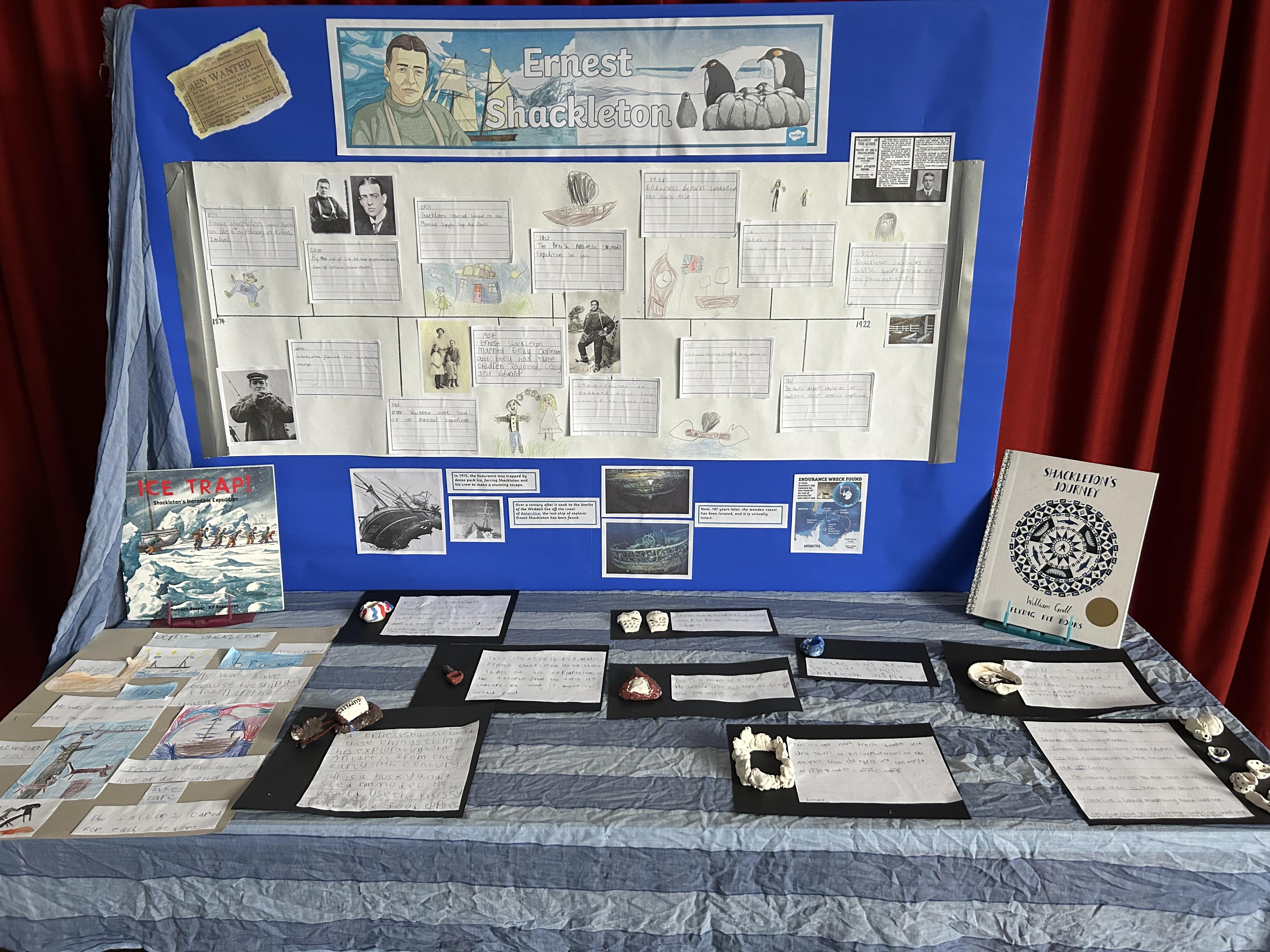Year 1 and 2 history exhibition on Ernest Shackleton.